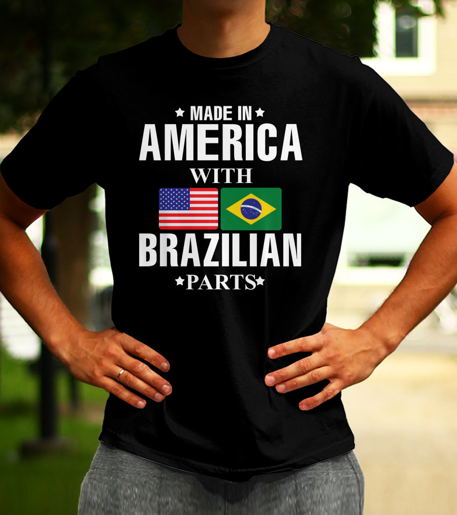 Made IN America With Brazilian Parts USA Brazil Flags T-Shirt