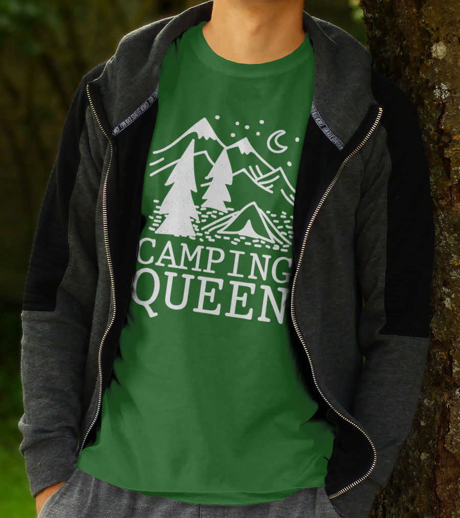 Camping Queen Mountain Tent Moon Forest Adventure T-Shirt