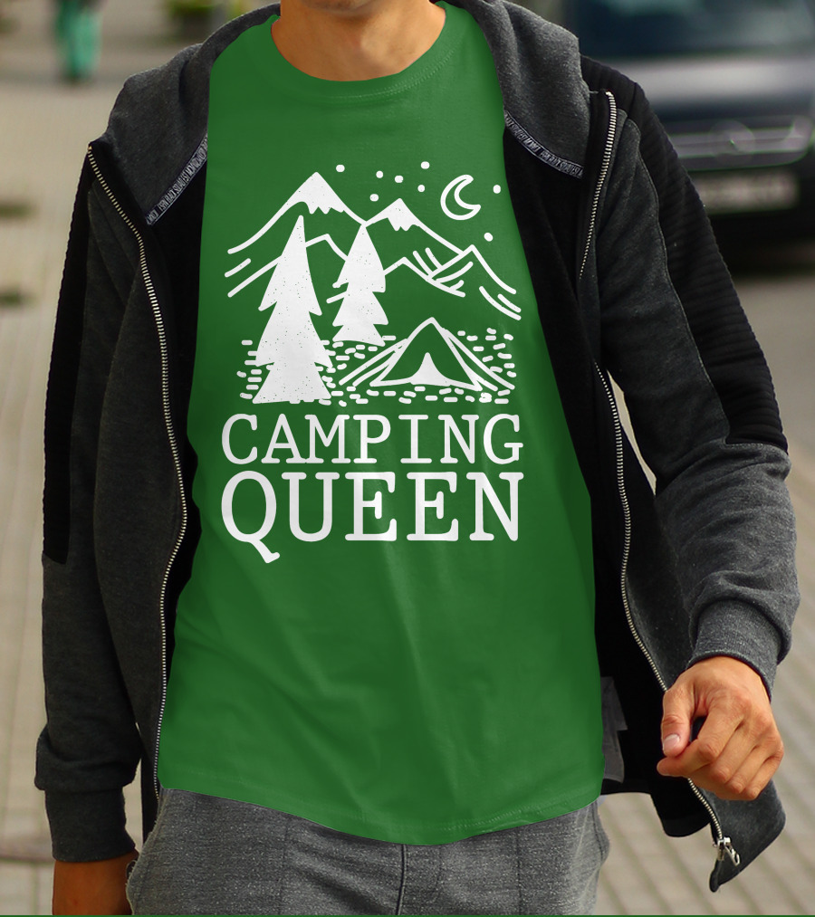 Camping Queen Mountain Tent Moon Forest Adventure T-Shirt