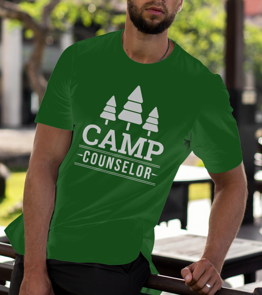CAMP COUNSELOR Tree Icon Green Background T-Shirt