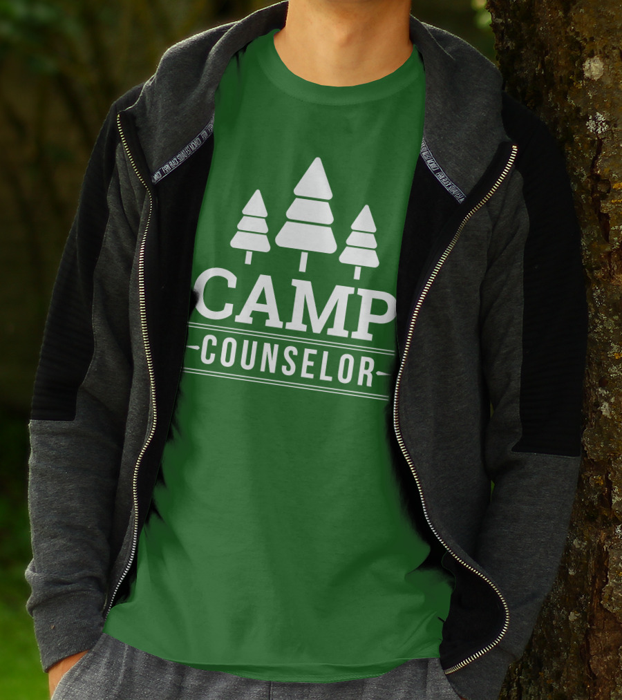 CAMP COUNSELOR Tree Icon Green Background T-Shirt