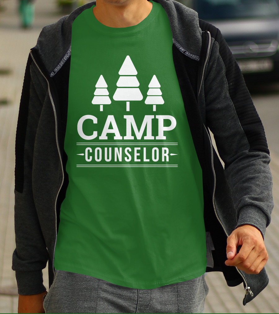 CAMP COUNSELOR Tree Icon Green Background T-Shirt