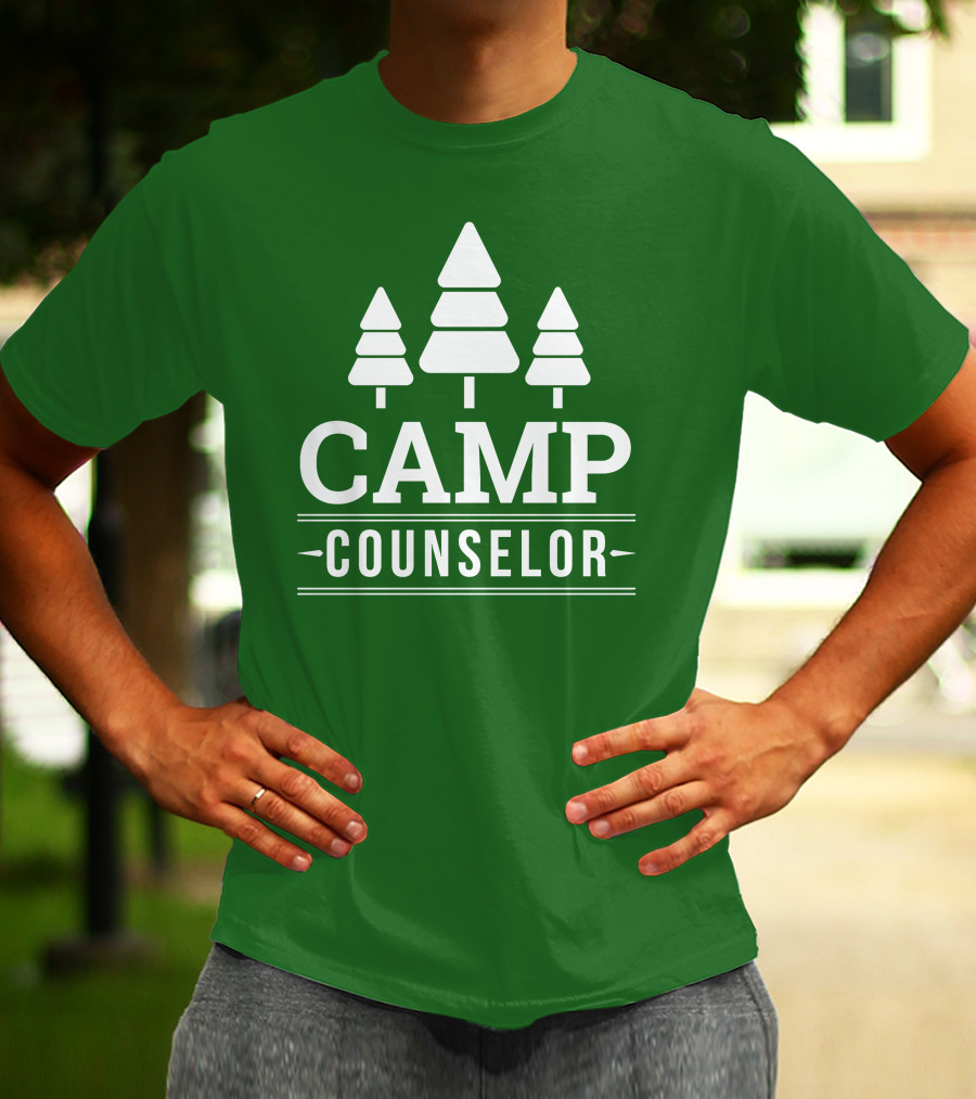 CAMP COUNSELOR Tree Icon Green Background T-Shirt