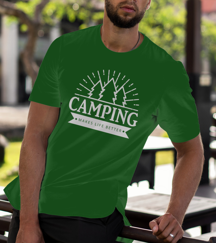 Camping Makes Life Better With Forest Trees And Radiant Sunburst T-Shirt