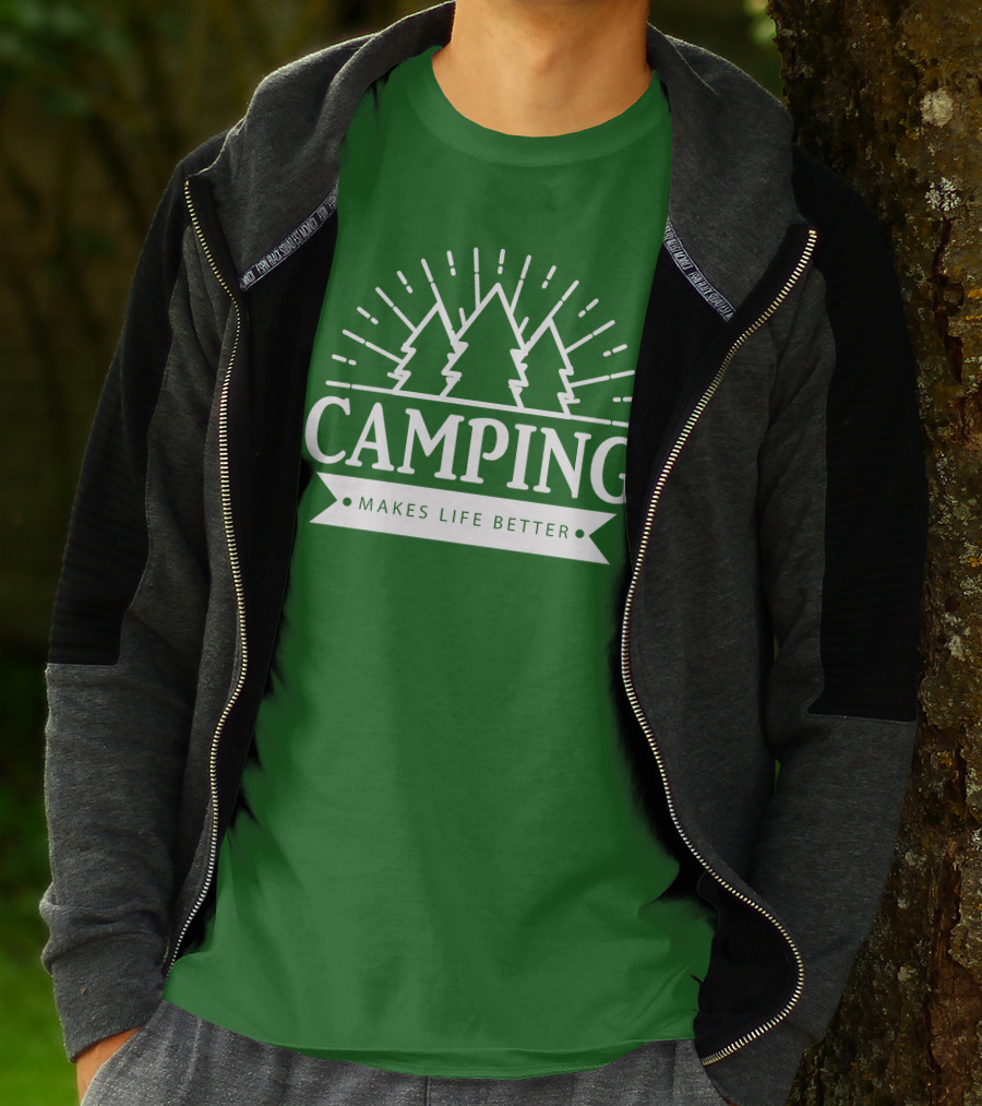 Camping Makes Life Better With Forest Trees And Radiant Sunburst T-Shirt