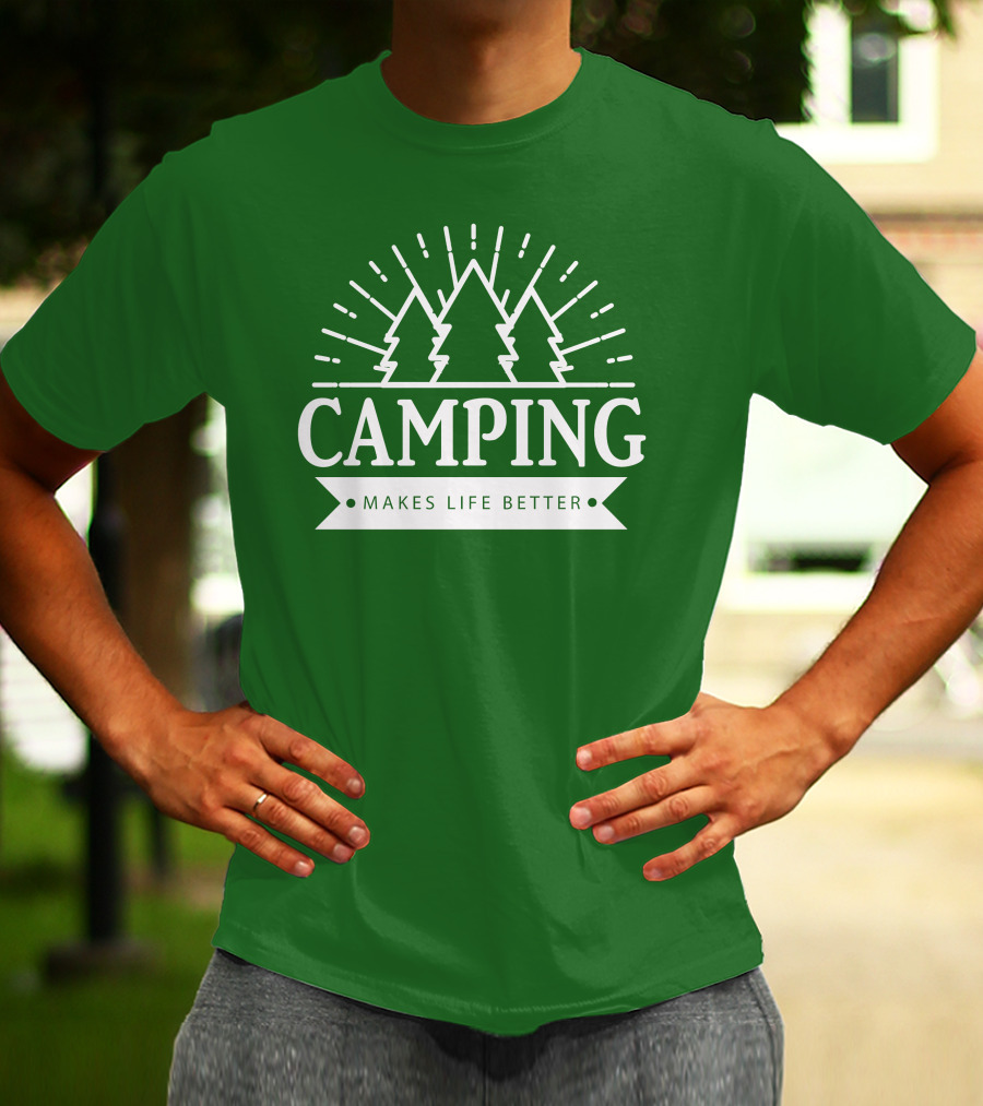 Camping Makes Life Better With Forest Trees And Radiant Sunburst T-Shirt