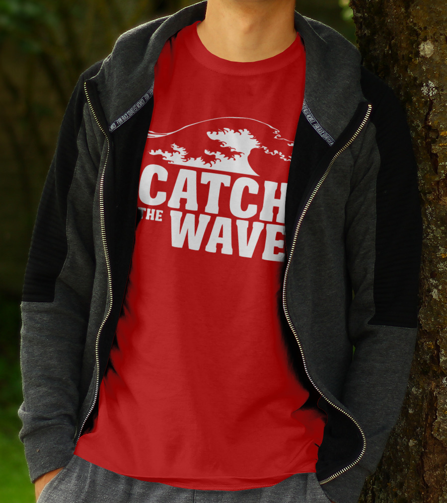CATCH THE WAVE Red Surf Ocean Wave T-Shirt