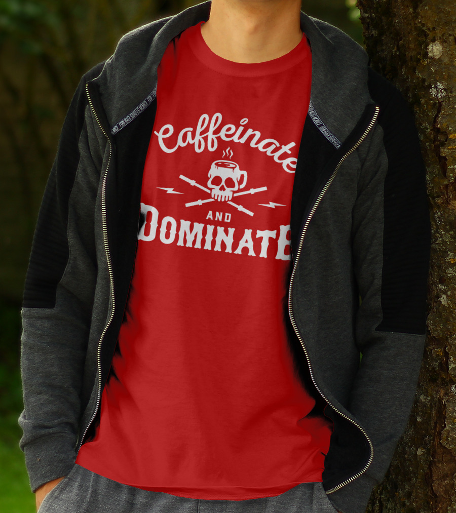 Caffeinate And Dominate Skull Crossbones Mug T-Shirt