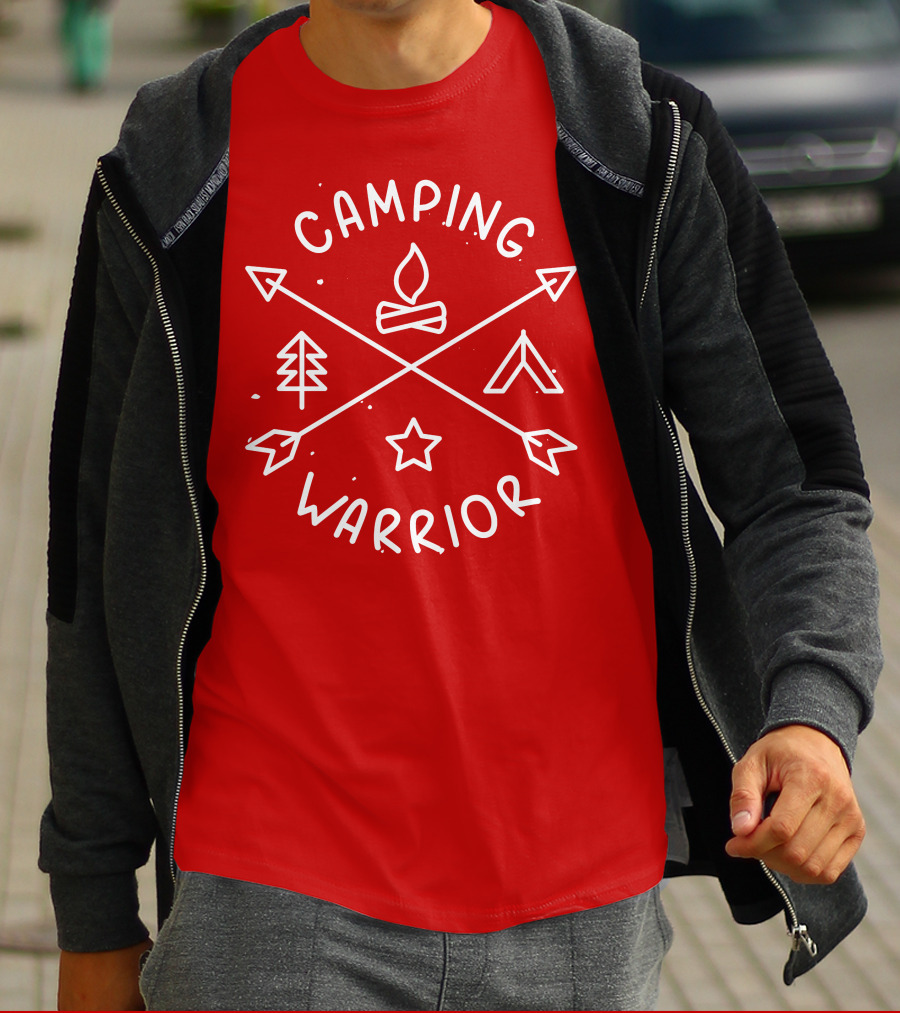 Camping Warrior Arrows Fire Tent Tree Star T-Shirt