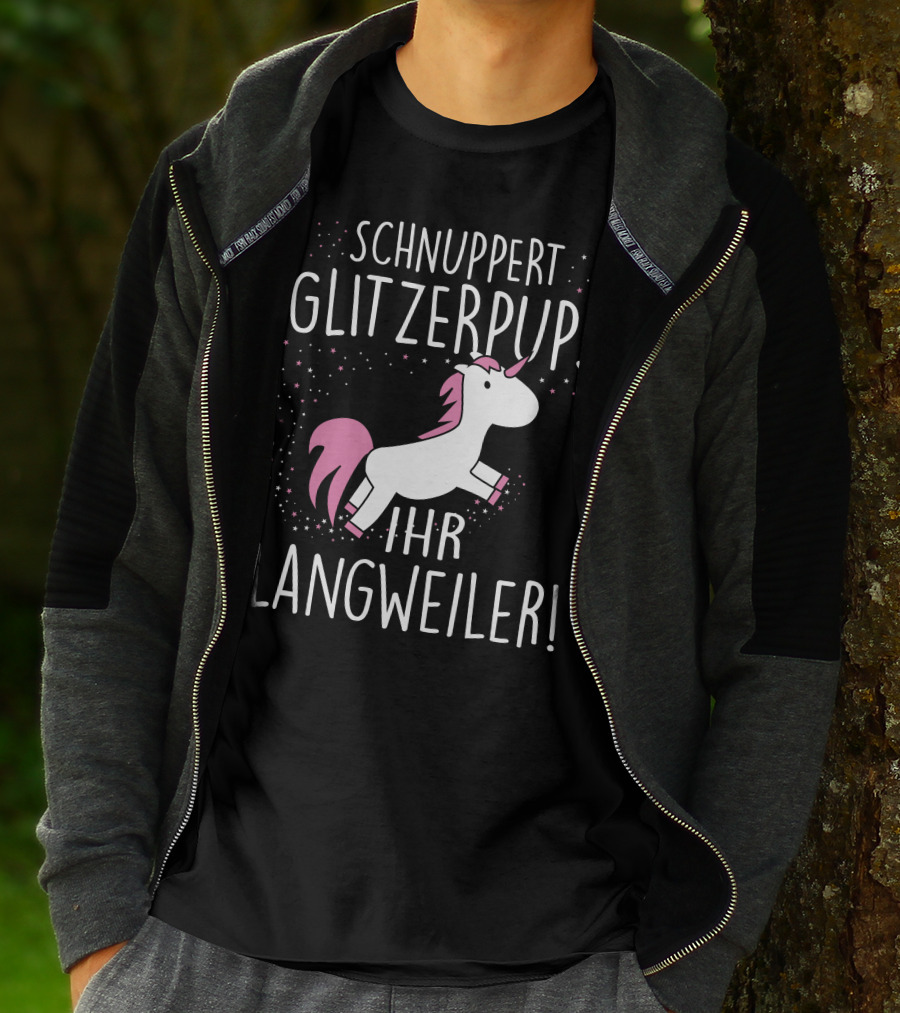 Schnuppert Glitzerpups Ihr Langweiler Einhorn Rosa Punkte Und Magische Sterne T-Shirt
