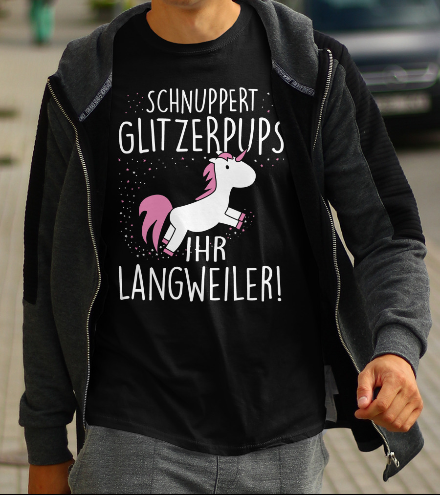 Schnuppert Glitzerpups Ihr Langweiler Einhorn Rosa Punkte Und Magische Sterne T-Shirt