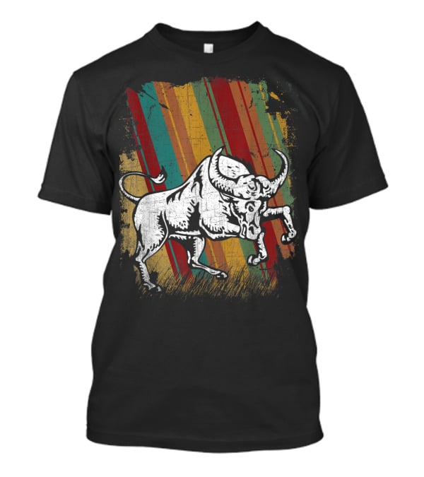 Retro Distressed Grunge Buffalo With Vintage Color Stripes T-Shirt