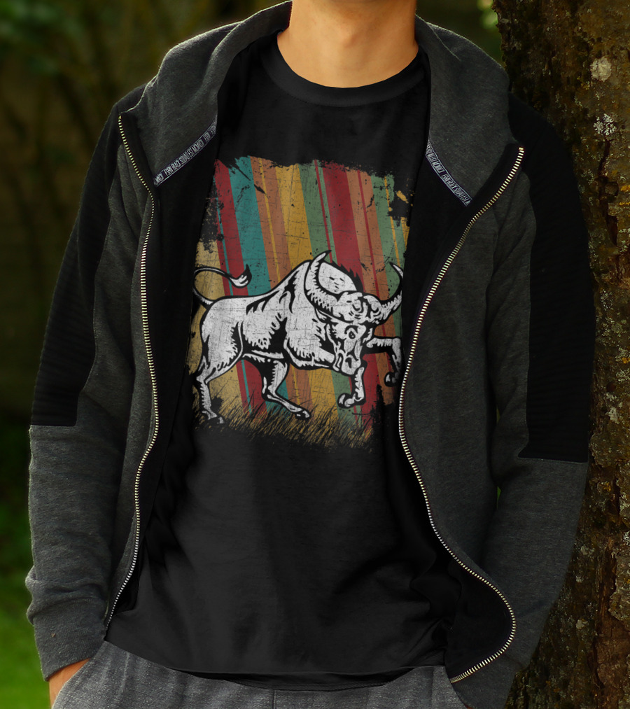 Retro Distressed Grunge Buffalo With Vintage Color Stripes T-Shirt