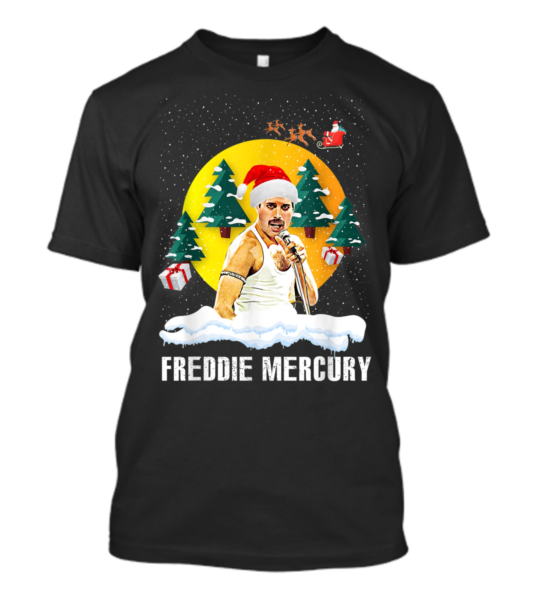 All I Want For Christmas Is Freddie Mercury Santa Festive Trees And Gifts T-Shirt