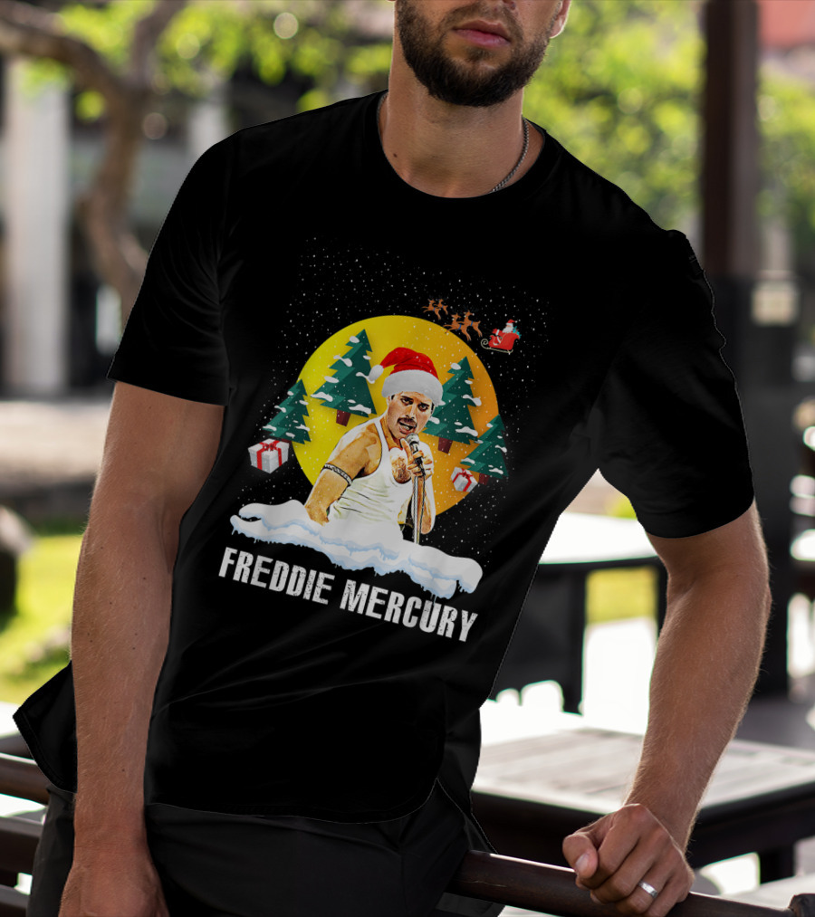 All I Want For Christmas Is Freddie Mercury Santa Festive Trees And Gifts T-Shirt