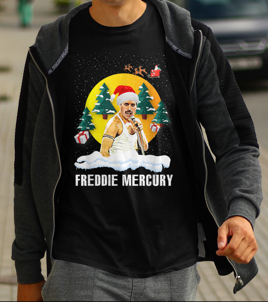 All I Want For Christmas Is Freddie Mercury Santa Festive Trees And Gifts T-Shirt