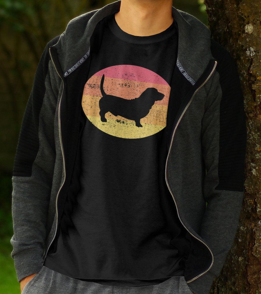 Basset Hound Silhouette Retro Vintage Dog Sunset Oval T-Shirt