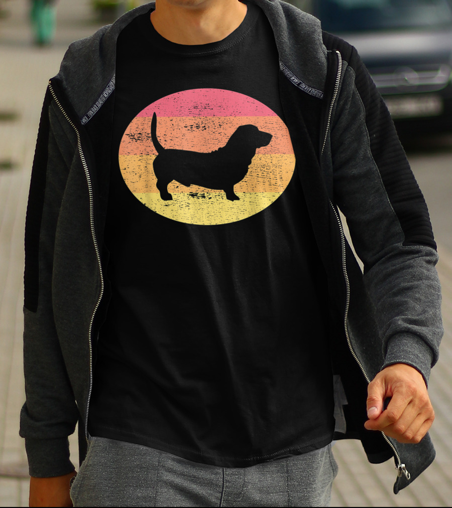 Basset Hound Silhouette Retro Vintage Dog Sunset Oval T-Shirt