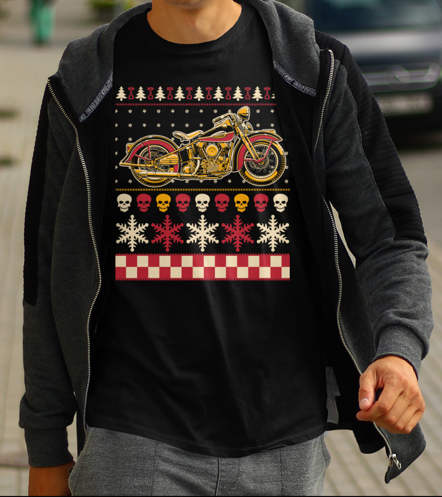 Biker Motorcycle Rider Christmas Skull Snowflake T-Shirt