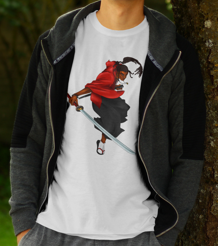 Blck Ronin Heroic Samurai Warrior In Red Cloak With Sword T-Shirt