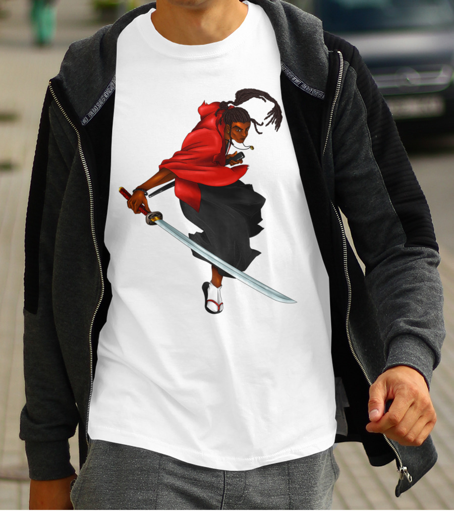 Blck Ronin Heroic Samurai Warrior In Red Cloak With Sword T-Shirt