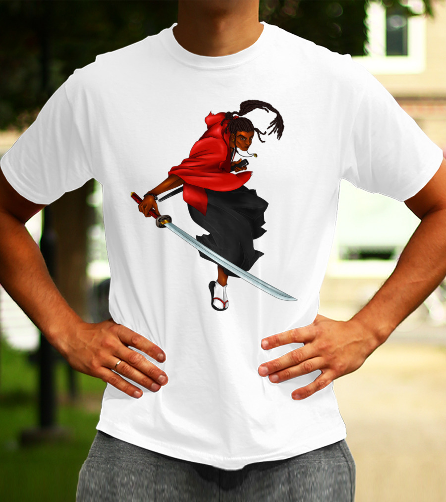 Blck Ronin Heroic Samurai Warrior In Red Cloak With Sword T-Shirt