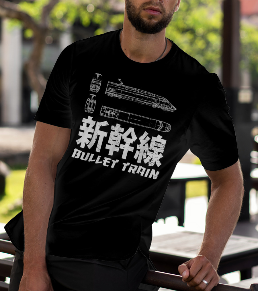Shinkansen Bullet Train Blueprint Japanese Text T-Shirt
