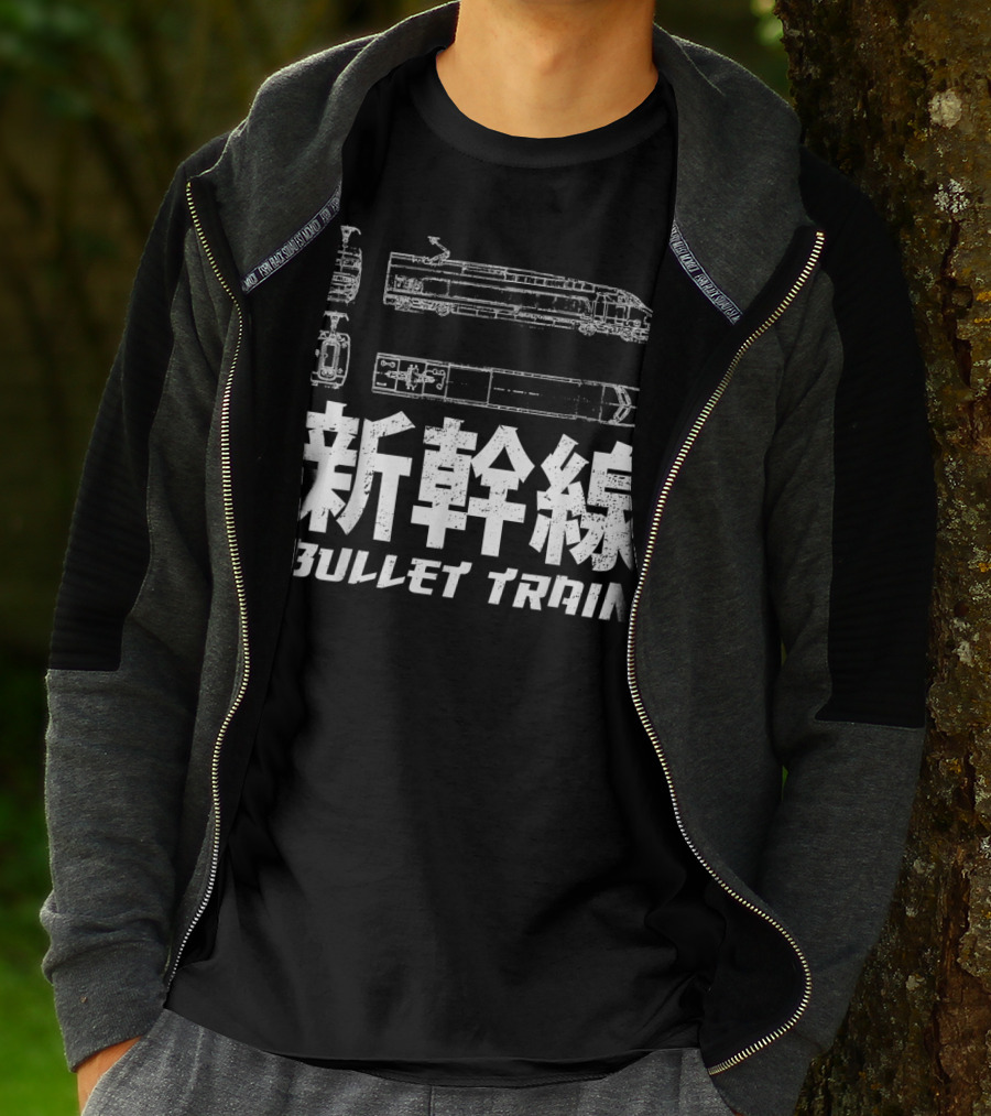 Shinkansen Bullet Train Blueprint Japanese Text T-Shirt