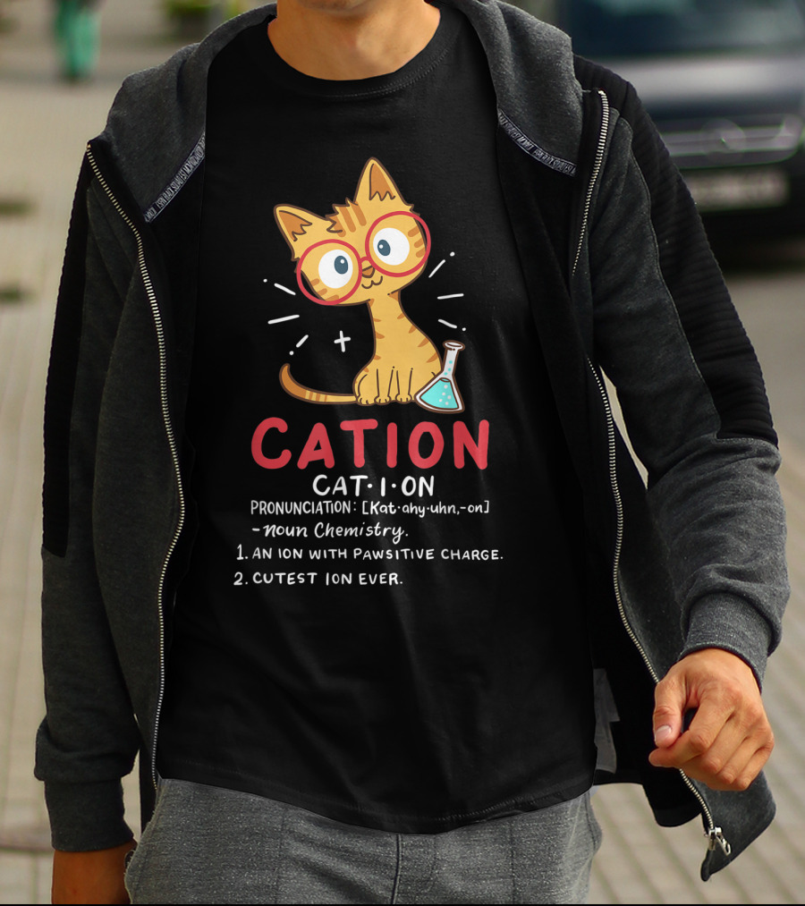 Cation Cat Ion Chemistry Pawsitive Charge Funny Cute Student T-Shirt