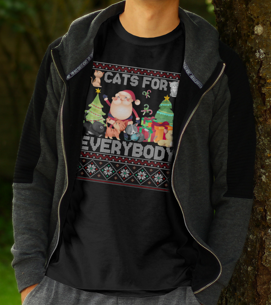 Cats For Everybody Christmas Santa Claus Cats And Trees T-Shirt