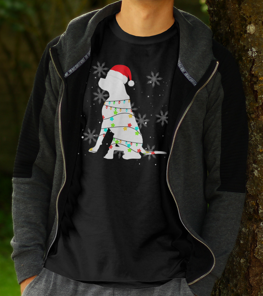 Christmas Lights Boxer Santa Hat Snowflakes T-Shirt