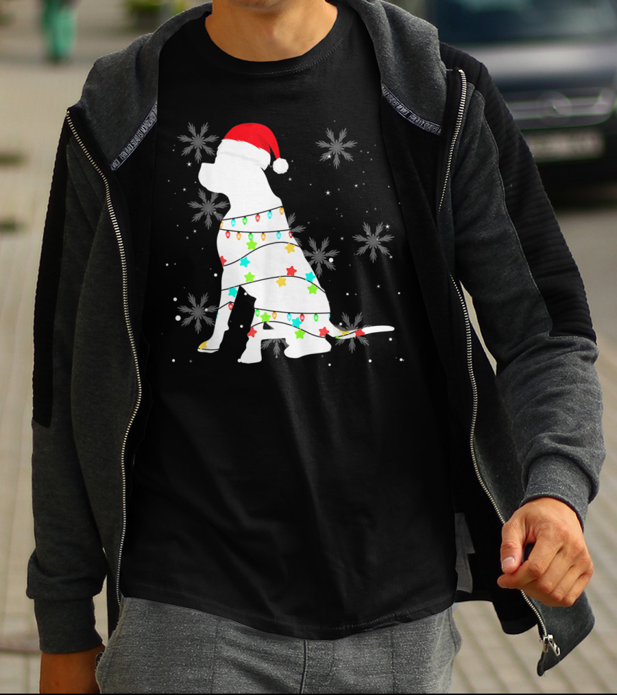 Christmas Lights Boxer Santa Hat Snowflakes T-Shirt