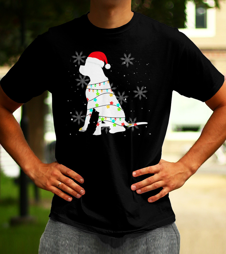Christmas Lights Boxer Santa Hat Snowflakes T-Shirt