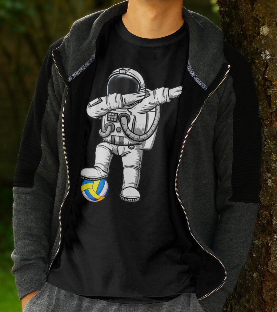Cute Astronaut Dabbing With Volleyball Astronomy Lovers Galaxy T-Shirt