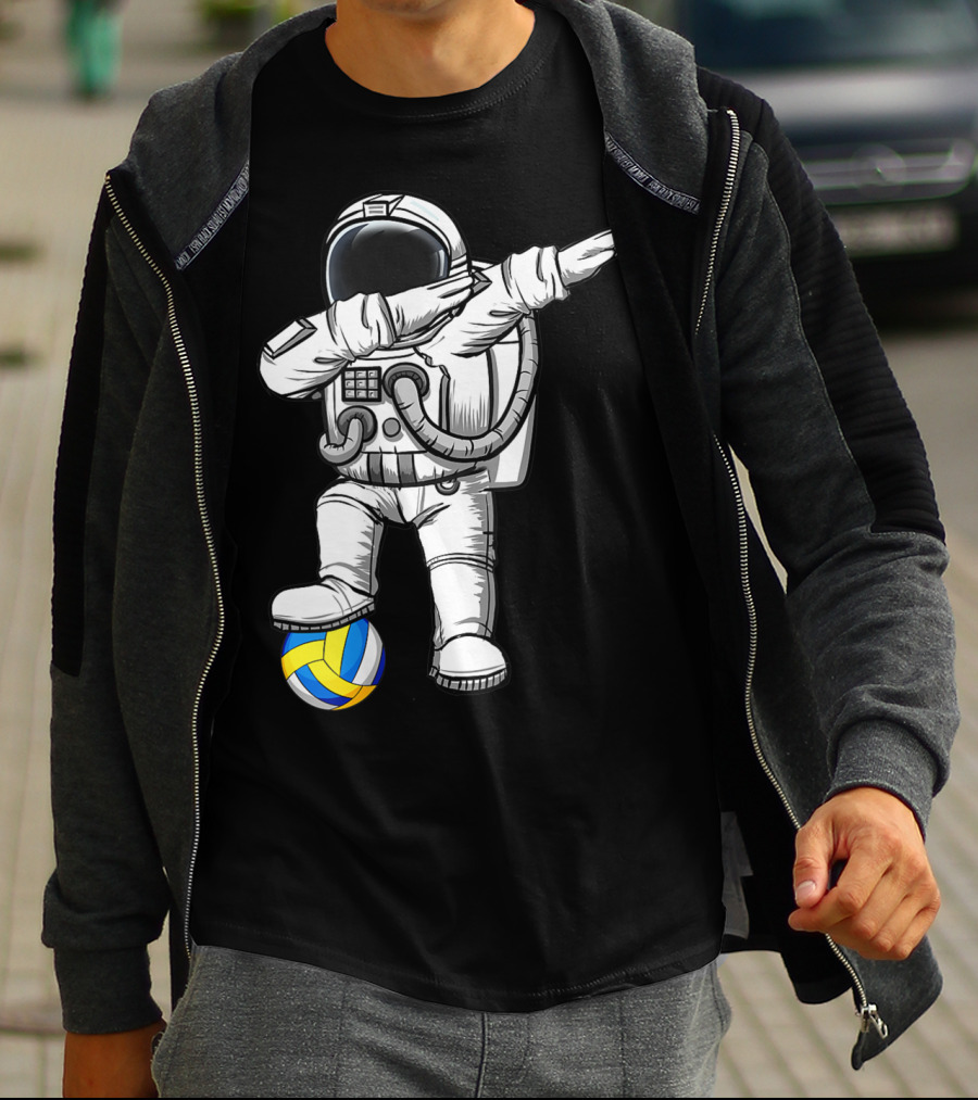 Cute Astronaut Dabbing With Volleyball Astronomy Lovers Galaxy T-Shirt