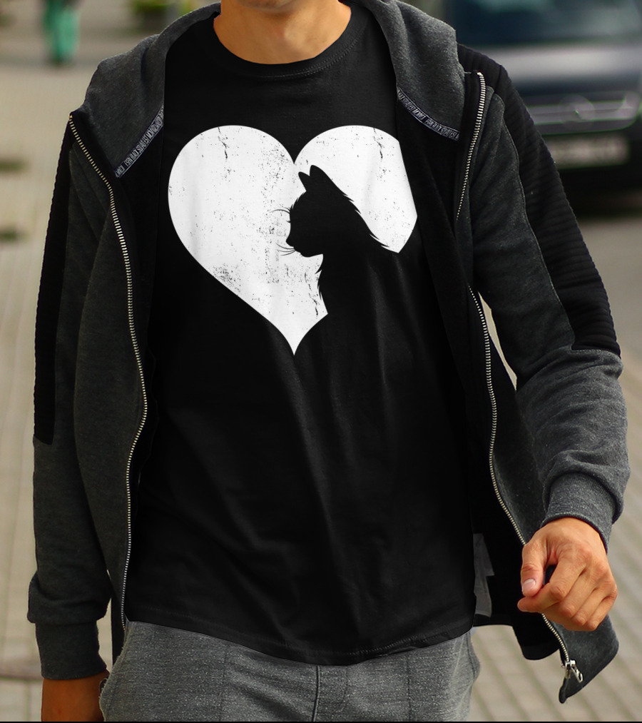 Cute Cat Heart Silhouette For Cat Lovers T-Shirt
