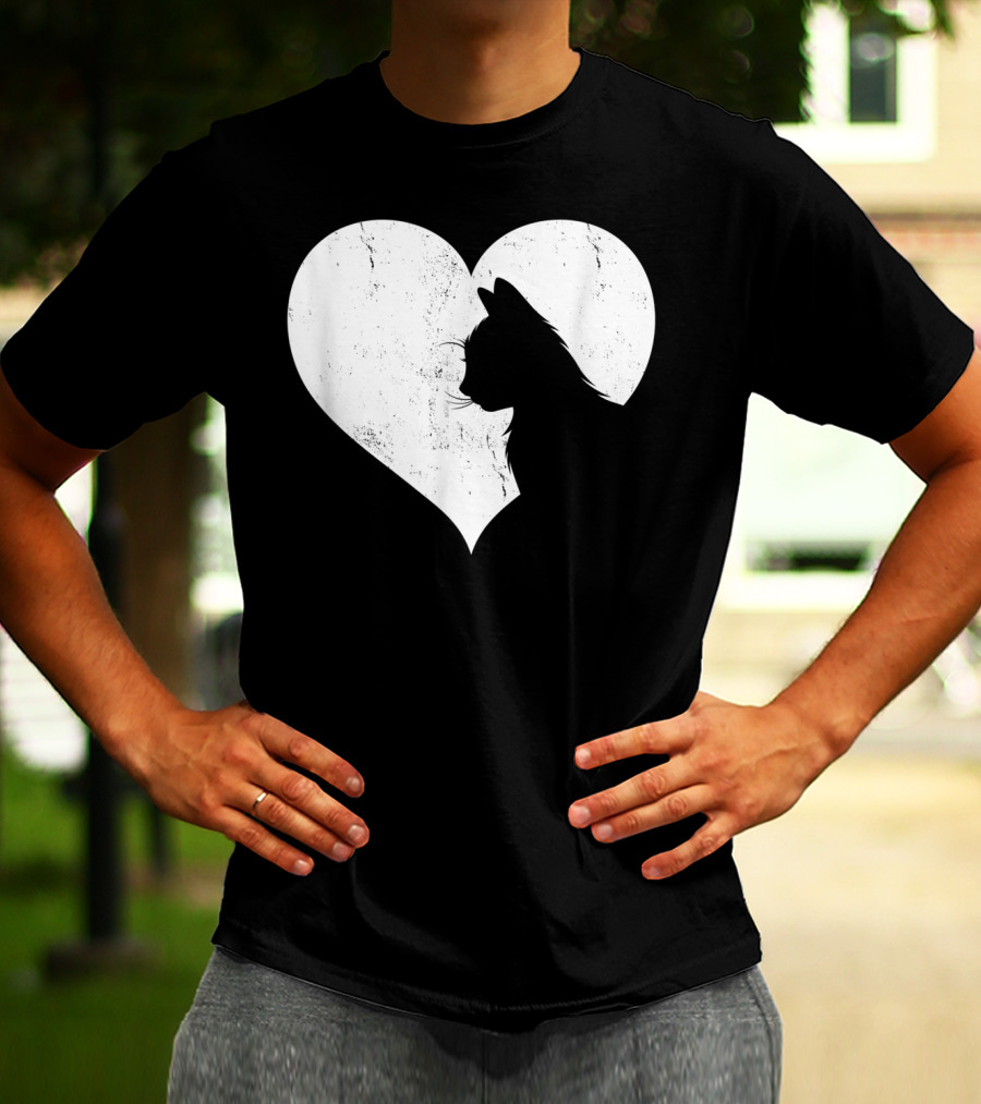 Cute Cat Heart Silhouette For Cat Lovers T-Shirt