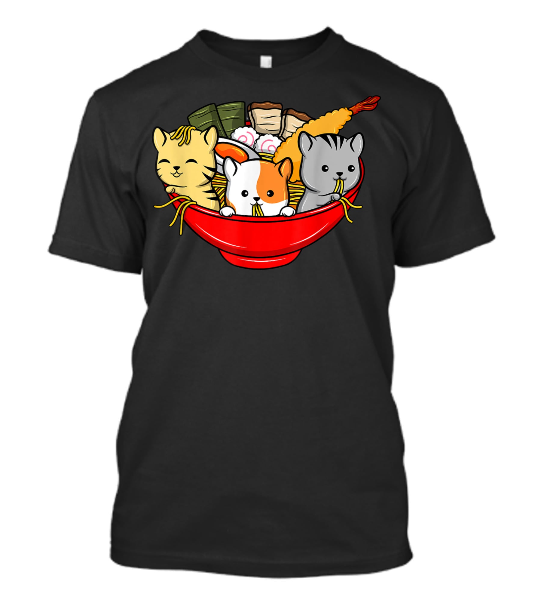 Kawaii Cat Trio In Ramen Bowl With Japanese Anime Style Meal T-Shirt