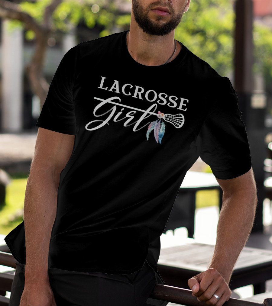 Lacrosse Girl Boho Feather Stick T-Shirt