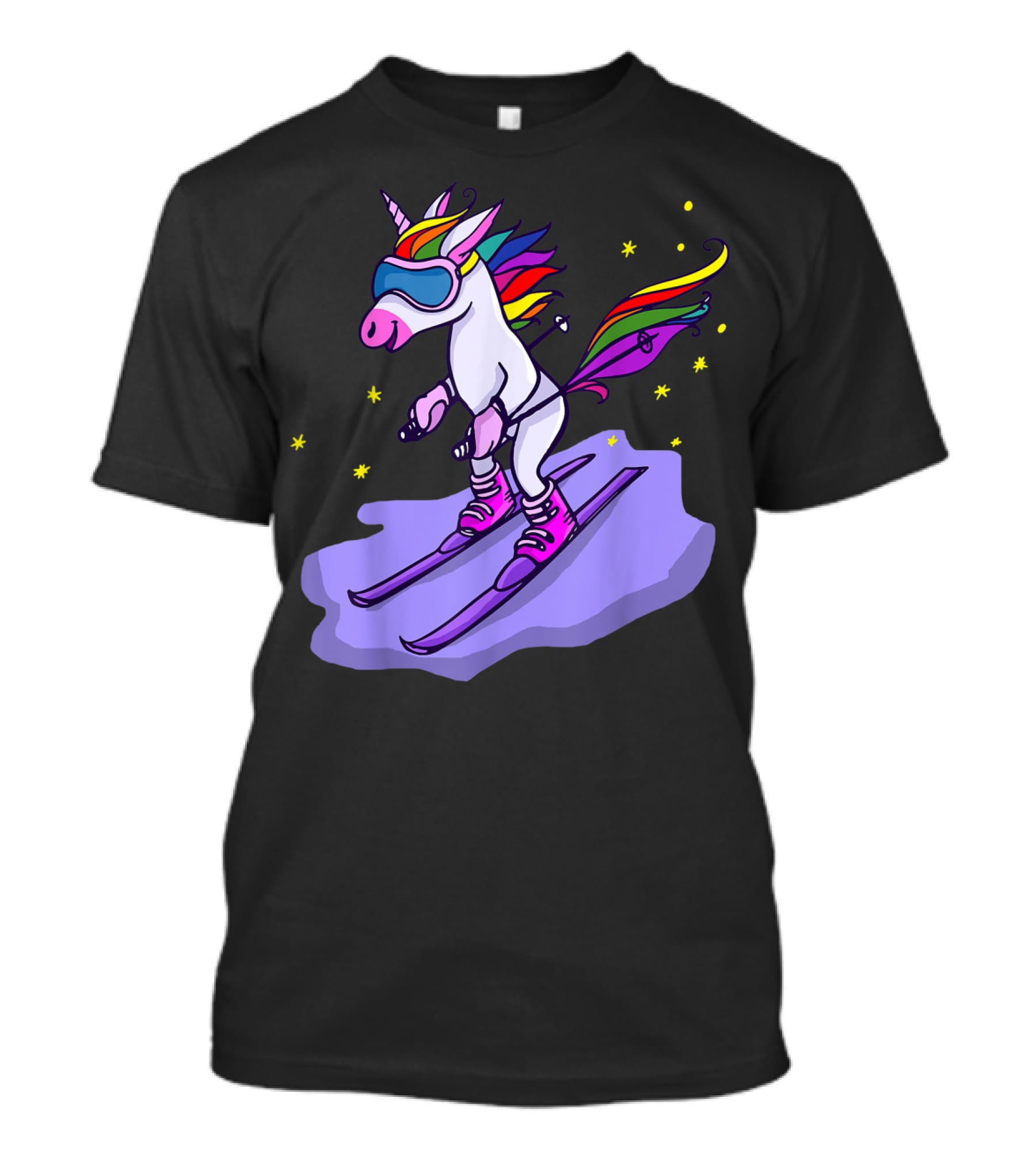 Cute Unicorn Skiing In Rainbow T-Shirt