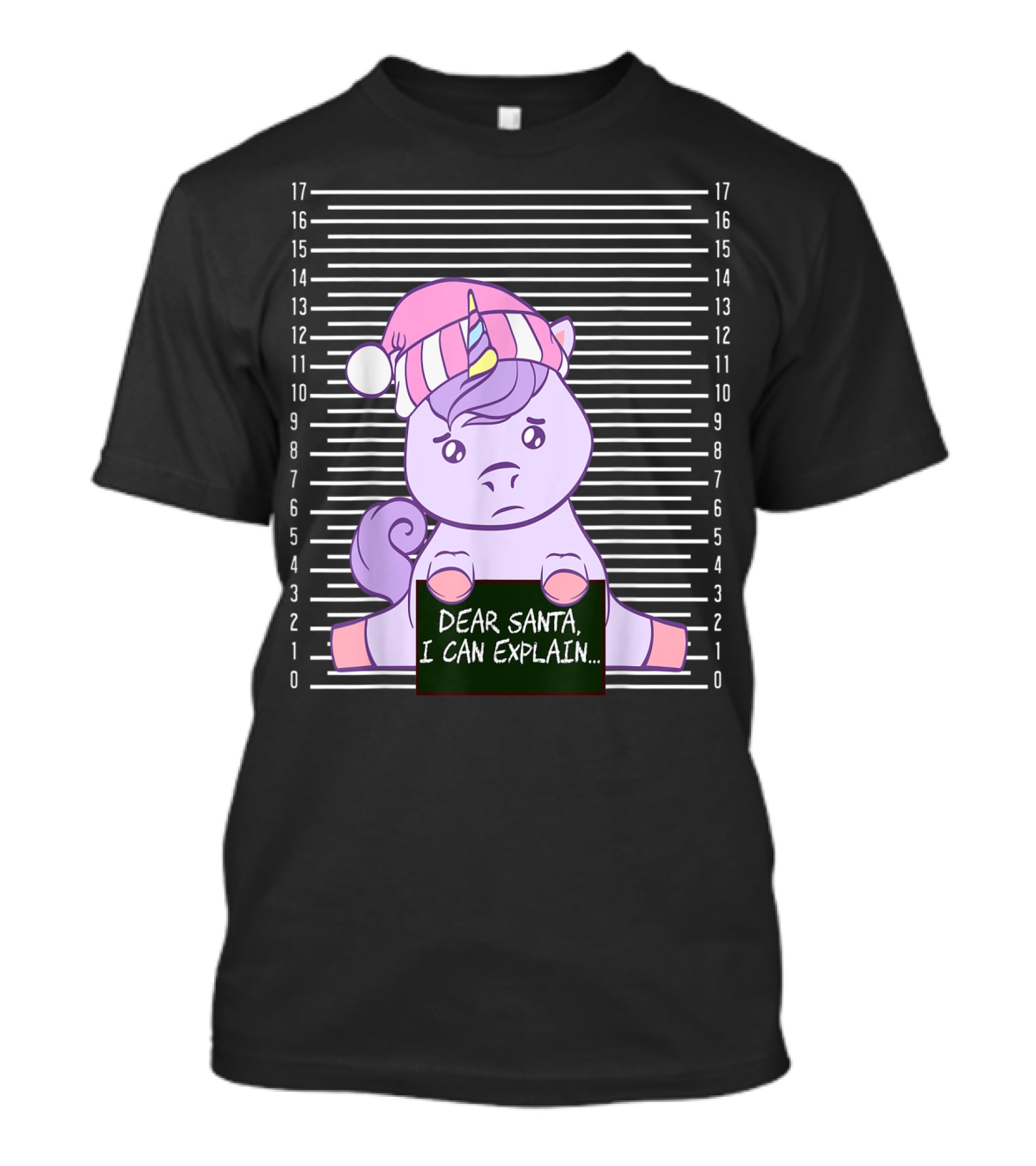 Dear Santa I Can Explain Mugshot Unicorn Christmas Hat T-Shirt