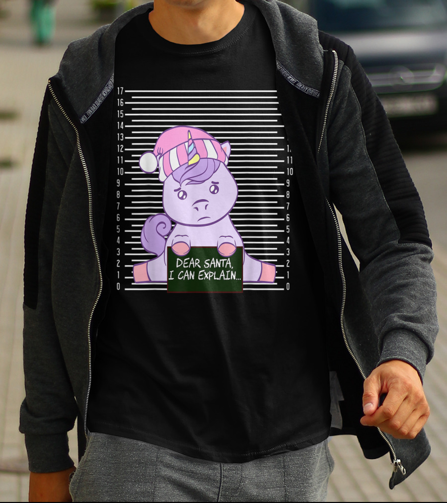 Dear Santa I Can Explain Mugshot Unicorn Christmas Hat T-Shirt