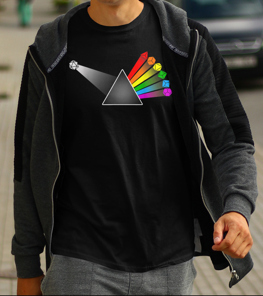 Diceside Of The Moon D20 Dice Set Tabletop Prism Design Multicolor Spectrum T-Shirt