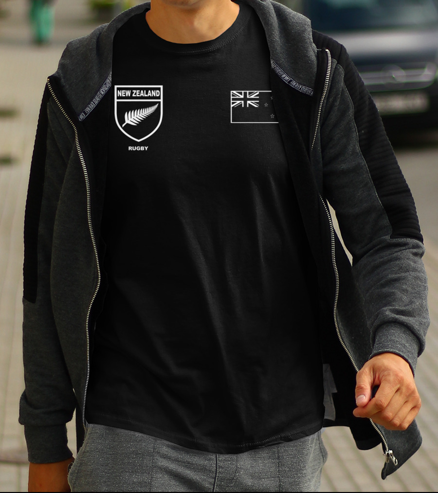 New Zealand Rugby Silver Fern Black Union Flag T-Shirt