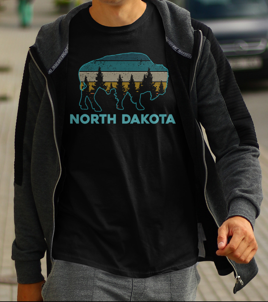 North Dakota Vintage American Buffalo With Forest T-Shirt