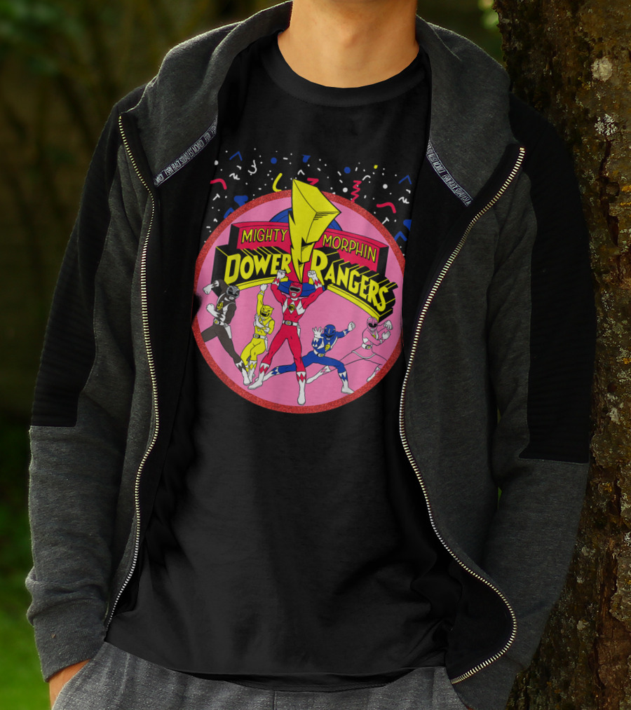 Mighty Morphin Power Rangers Pink Circle With Group T-Shirt