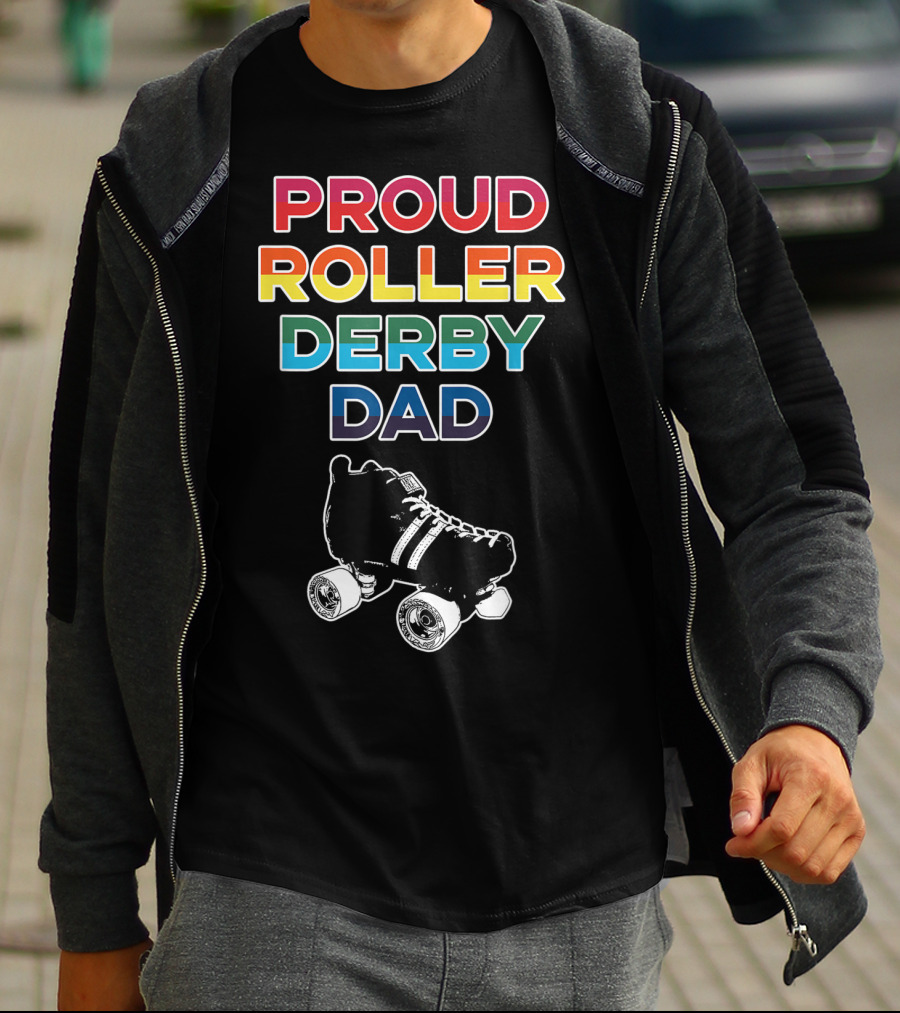 Proud Roller Derby Dad Pride Colorful Roller Skate T-Shirt