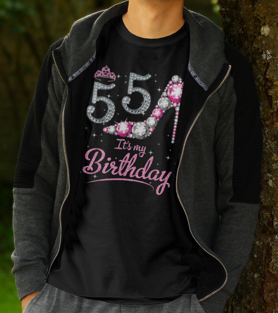 Queen 55 It's My Birthday With Crown And Gem High Heel T-Shirt