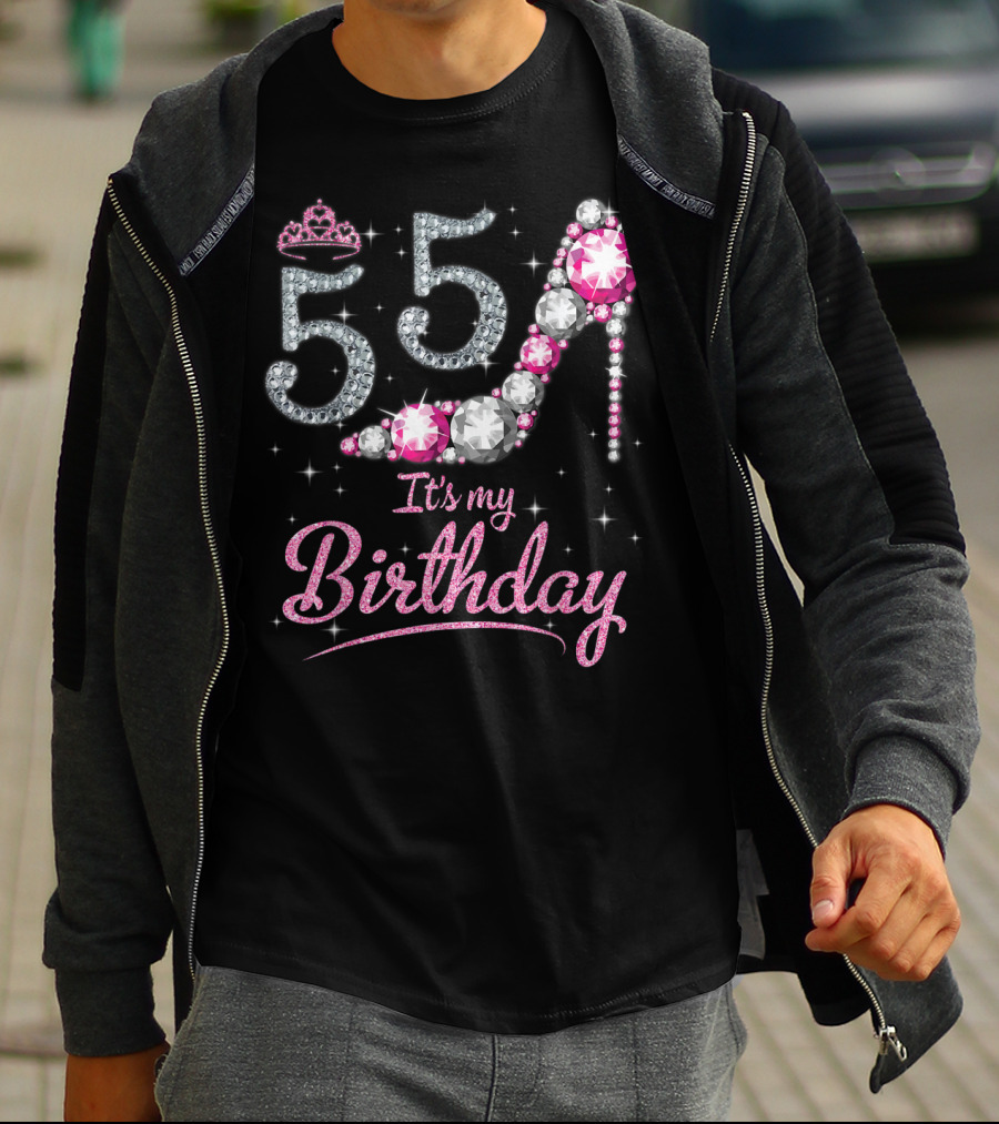 Queen 55 It's My Birthday With Crown And Gem High Heel T-Shirt