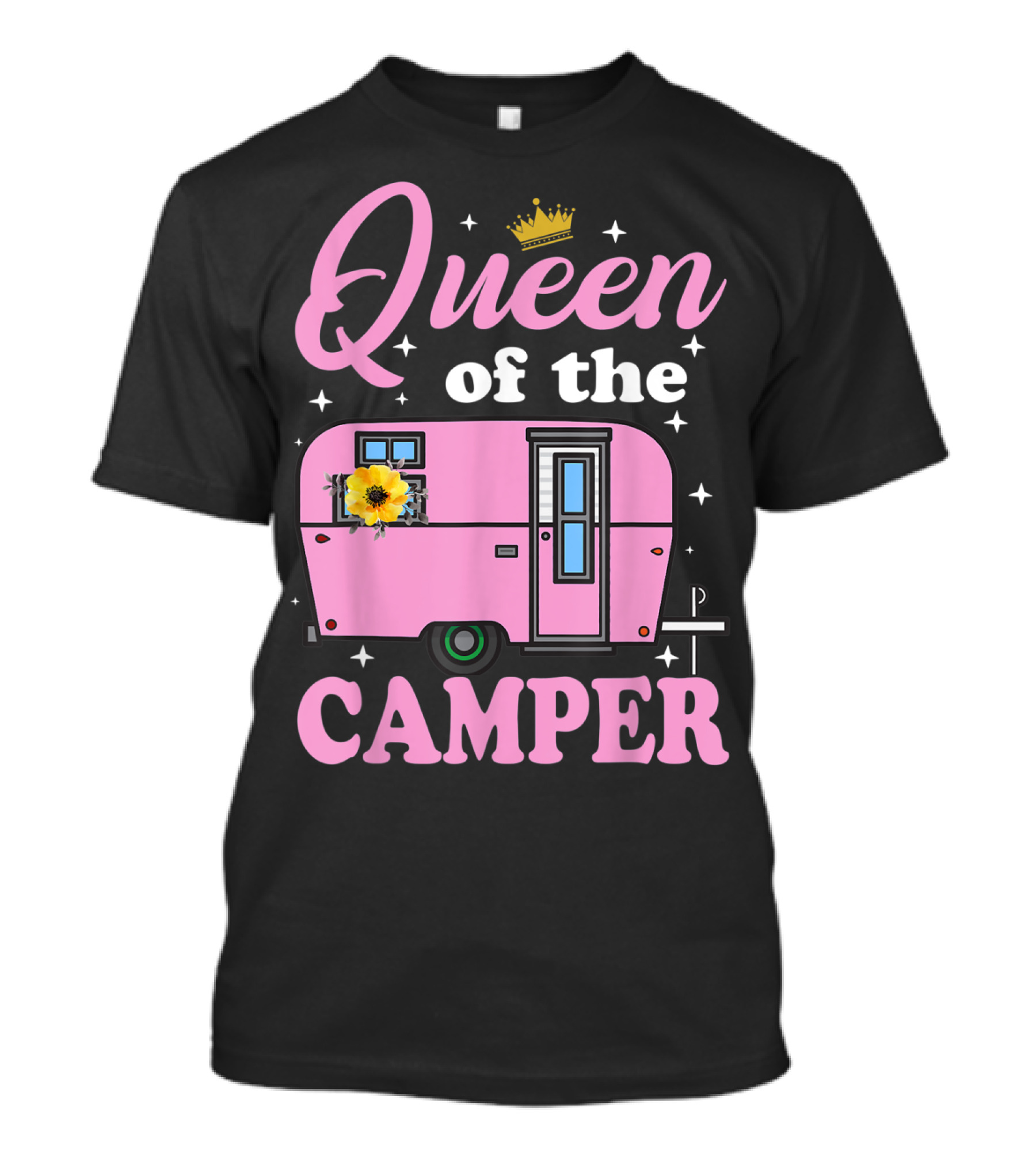 Queen Of The Camper Crowned Floral Retro Caravan Camping Outdoor T-Shirt